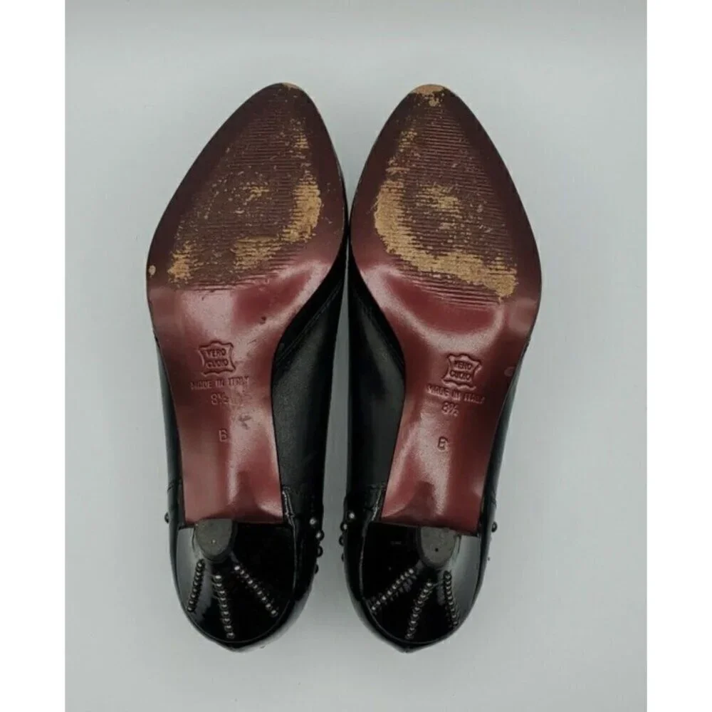 Versani Women's Black  Leather Studded Patent Leather Heels Size 8.5 B